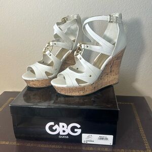 G by Guess Strappy Cork Platform Wedges